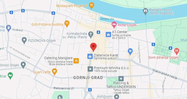Map showing the school at Županijska ulica 13b, Osijek